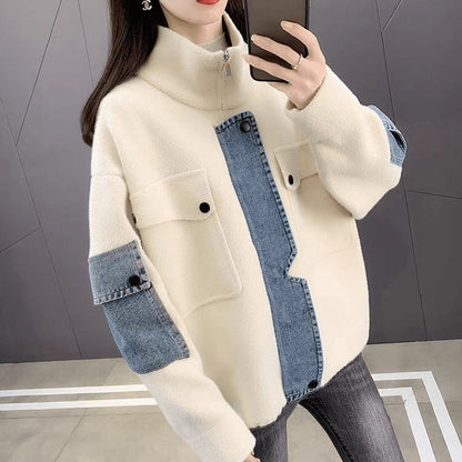 Damen Übergangsjacke Denim Detail Hochkragen Norvielle