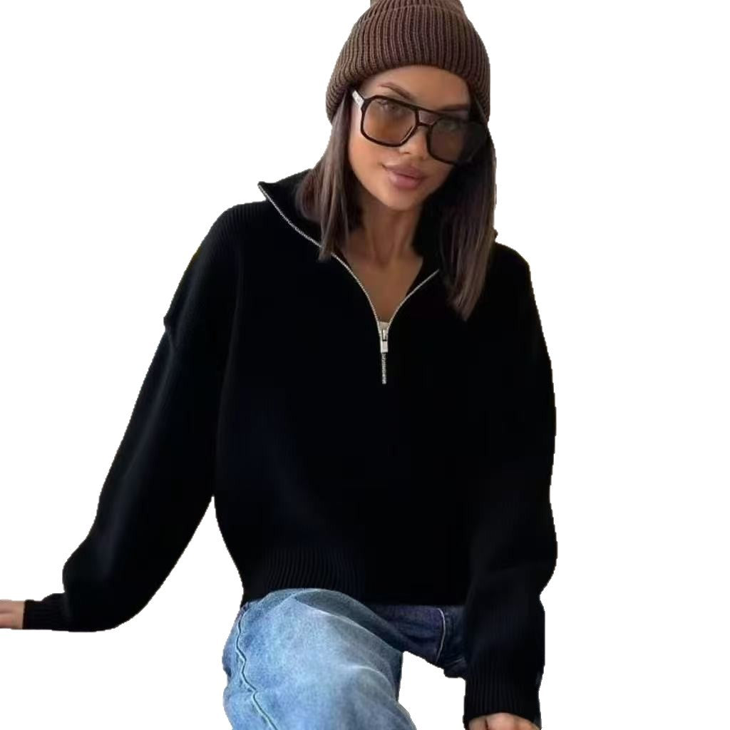 Damen Oversized Pullover Reißverschluss Norvielle