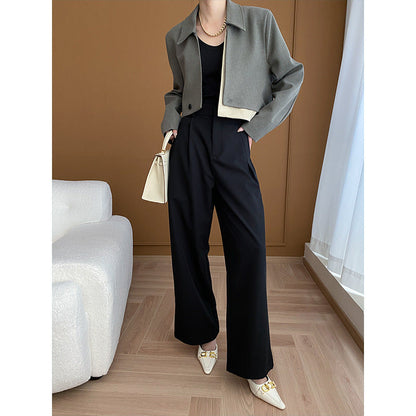 Damen Cropped-Jacke Klassisches Revers Knopfdetails