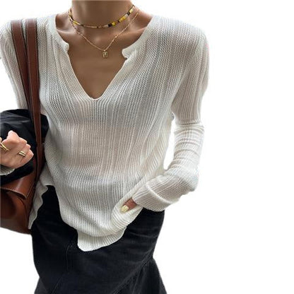 Damen Grobstrickpullover V-Ausschnitt Länge Ärmel Norvielle
