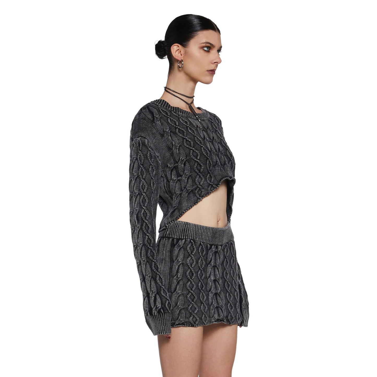Damen Grobgestricktes Crop- Set Minirock Norvielle