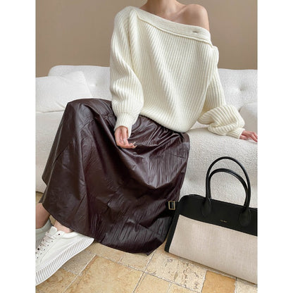 Damen Strickpullover Eleganter Überhang Norvielle
