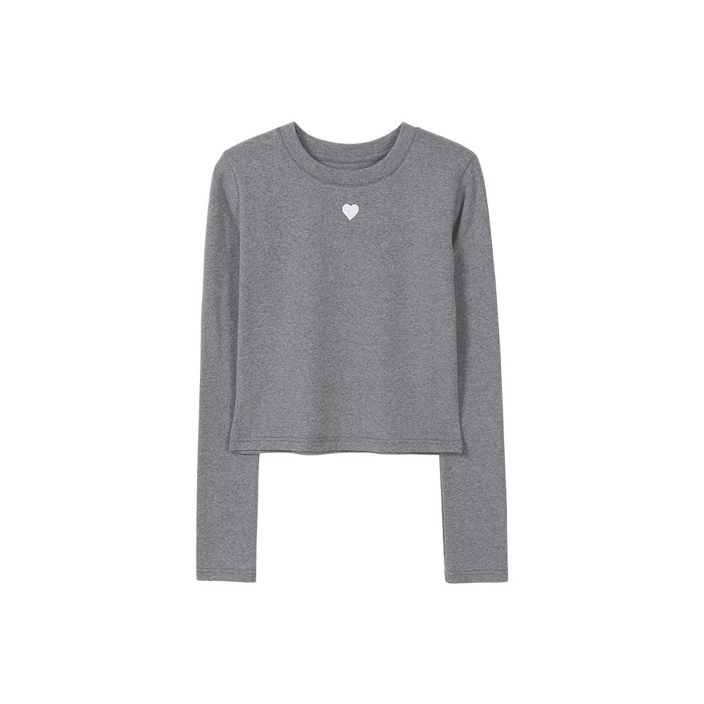 Damen Basic-T-Shirt Langarm Herz-Detail Weiß