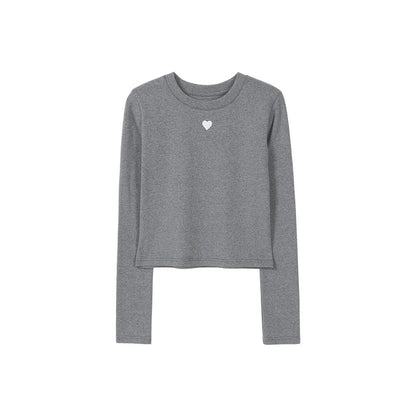 Damen Basic-T-Shirt Langarm Herz-Detail Weiß
