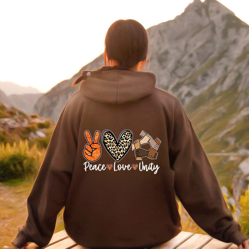 Damen Kapuzenpullover Peace Love Unity Design Norvielle