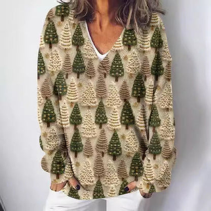 Damen Strickpullover Landschaftsmuster