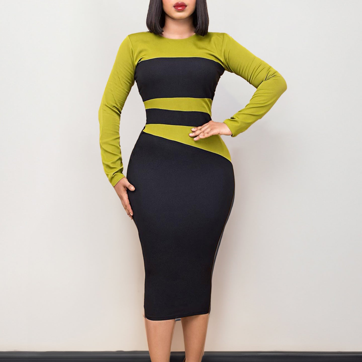 Damen Kleid Geometrisches Design Figurbetont