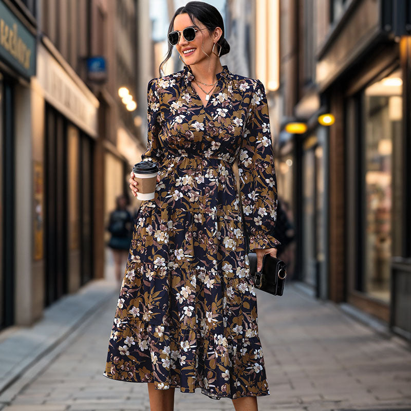 Damen Maxikleid Floral Taillengürtel Fließend Norvielle - Norvielle