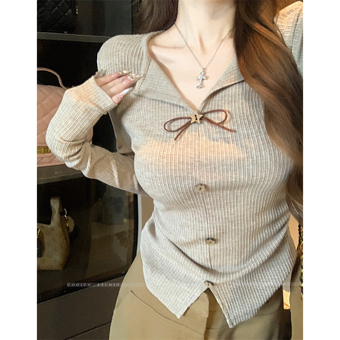 Damen Strickbluse Elegante Schleife