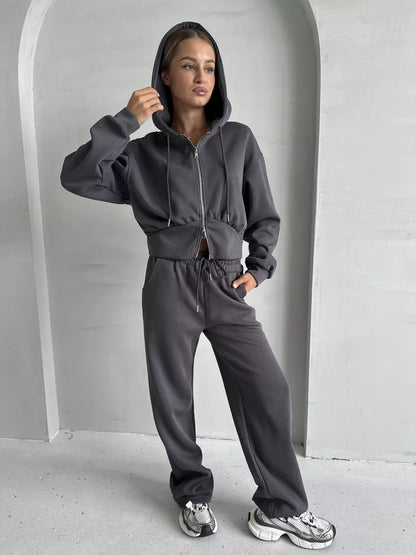 Damen Sport Set Cropped Hoodie und Jogginghose Norvielle