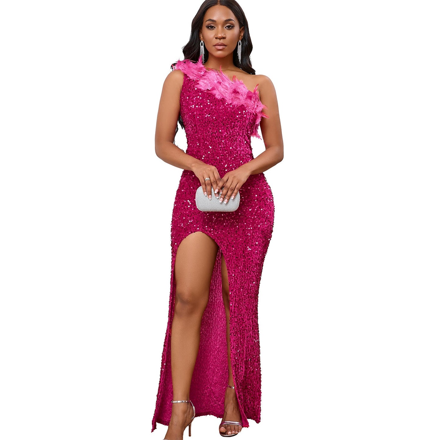 Damen Abendkleid Glitzernd Asymmetrisch Pailletten Norvielle