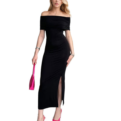 Damen Maxikleid Schulterfrei mit Schlitz