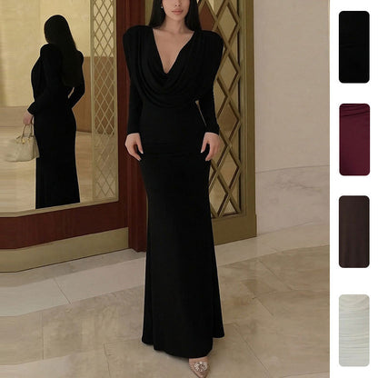 Damen Maxikleid Elegantes Design Wickelausschnitt Drapiert - Norvielle