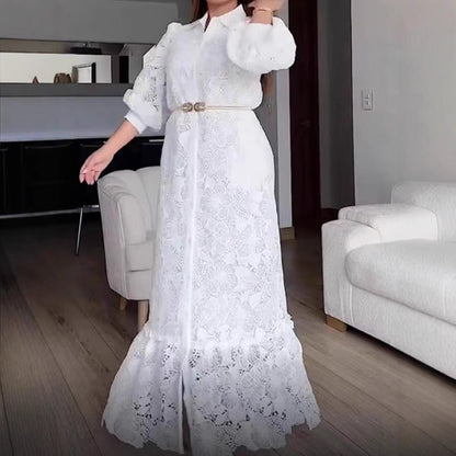 Damen Spitzenmaxikleid mit Voluminösen Ärmeln Norvielle