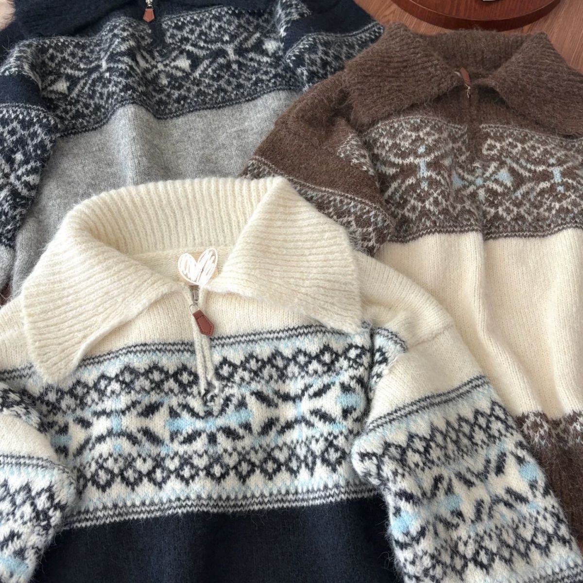 Damen Strickpullover Norweger Muster Norvielle