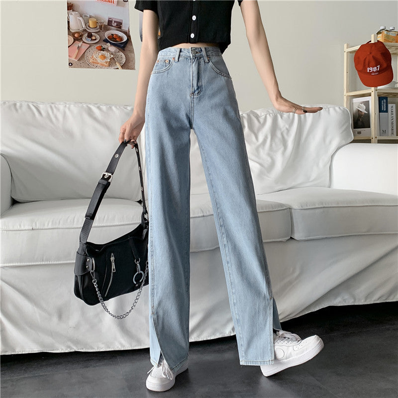 Damen Weite Jeans Mit Seitenschlitzen Norvielle