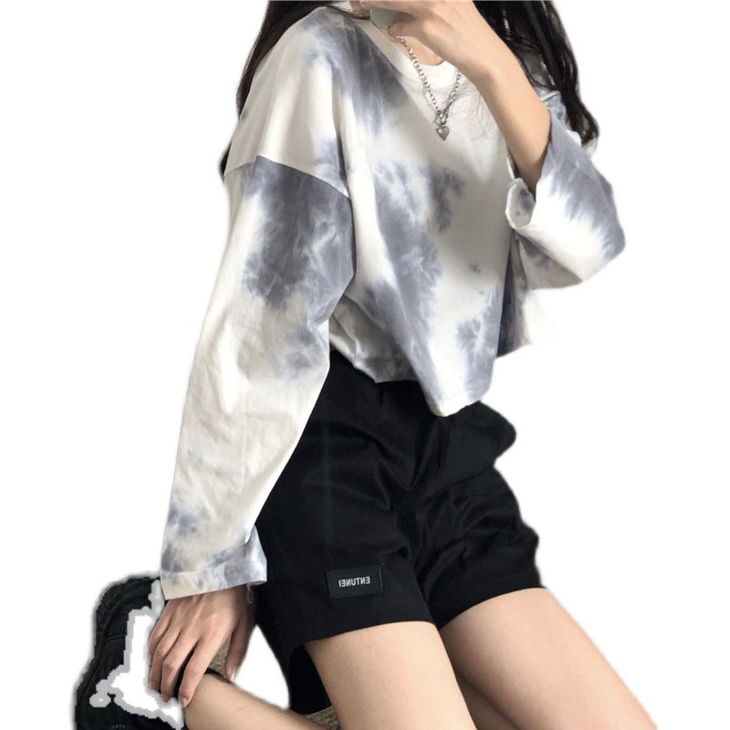 Damen Cropped Sweatshirt Batik-Design Lässig Grün