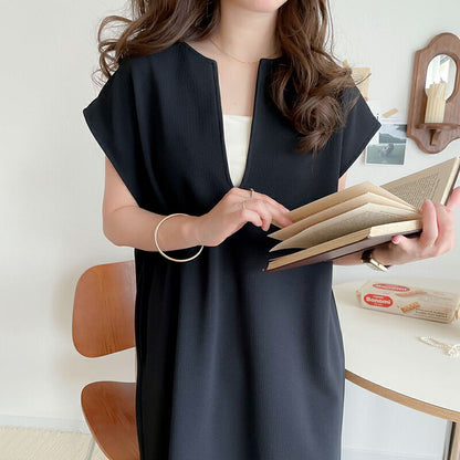 Damen Midi-Kleid V-Ausschnitt mit Seitentaschen Norvielle - Norvielle