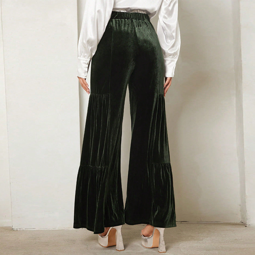 Damen Velours-Hose Weite Passform Rüschendetails Norvielle