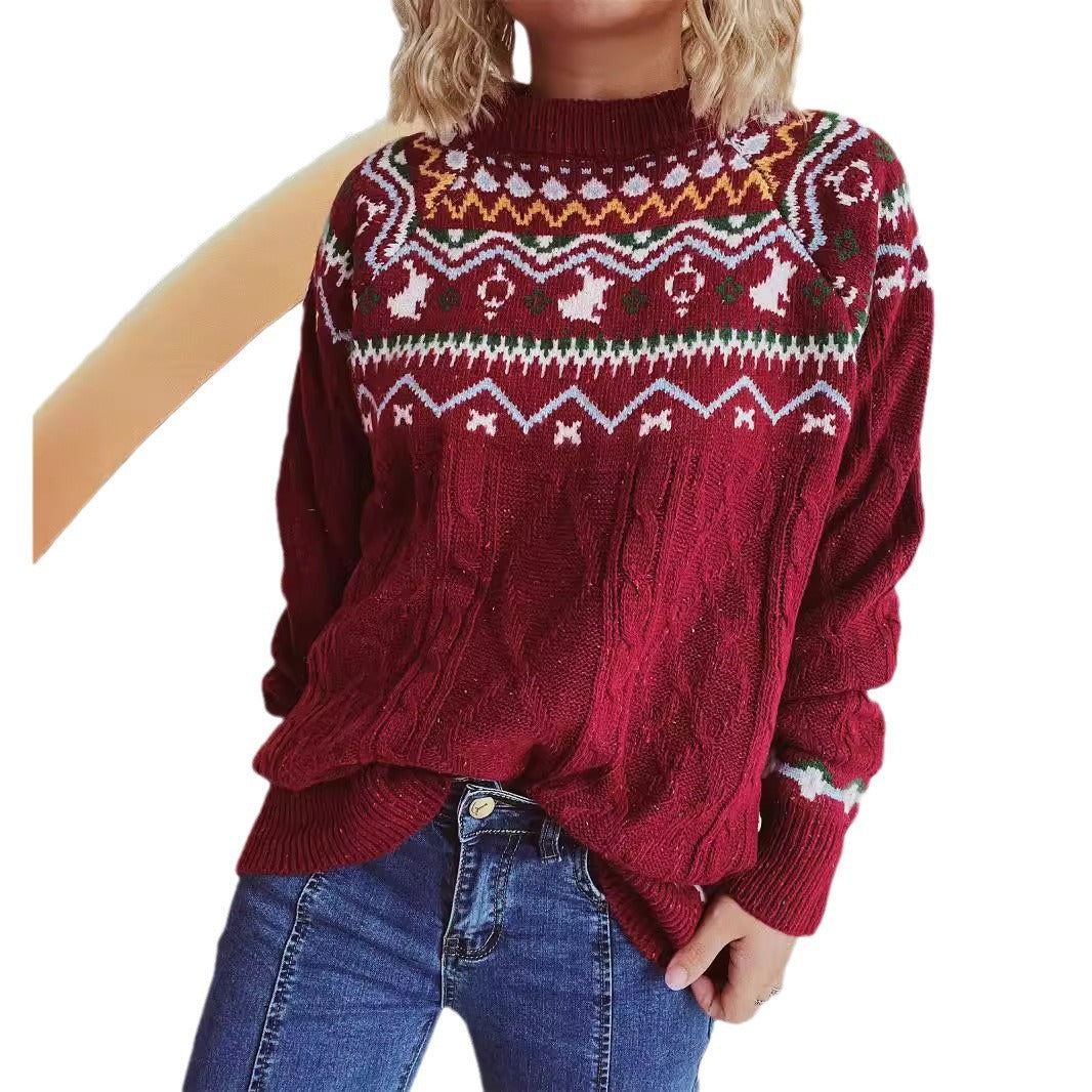 Damen Strickpullover Hochgeschlossener Kragen Grafisches Design