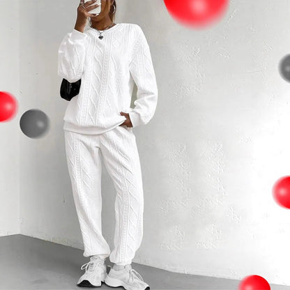 Damen Strick-Loungewear-Set mit Zopfmuster Weit Schnitt