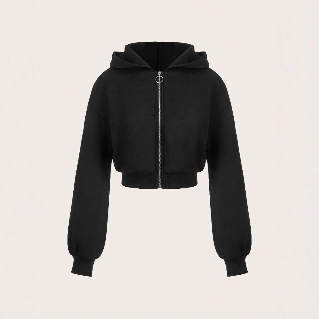 Damen Cropped Hoodie Norvielle mit Reißverschluss und Voluminösen - Norvielle