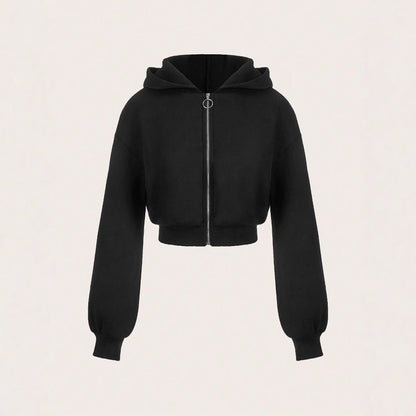 Damen Cropped Hoodie Norvielle mit Reißverschluss und Voluminösen - Norvielle