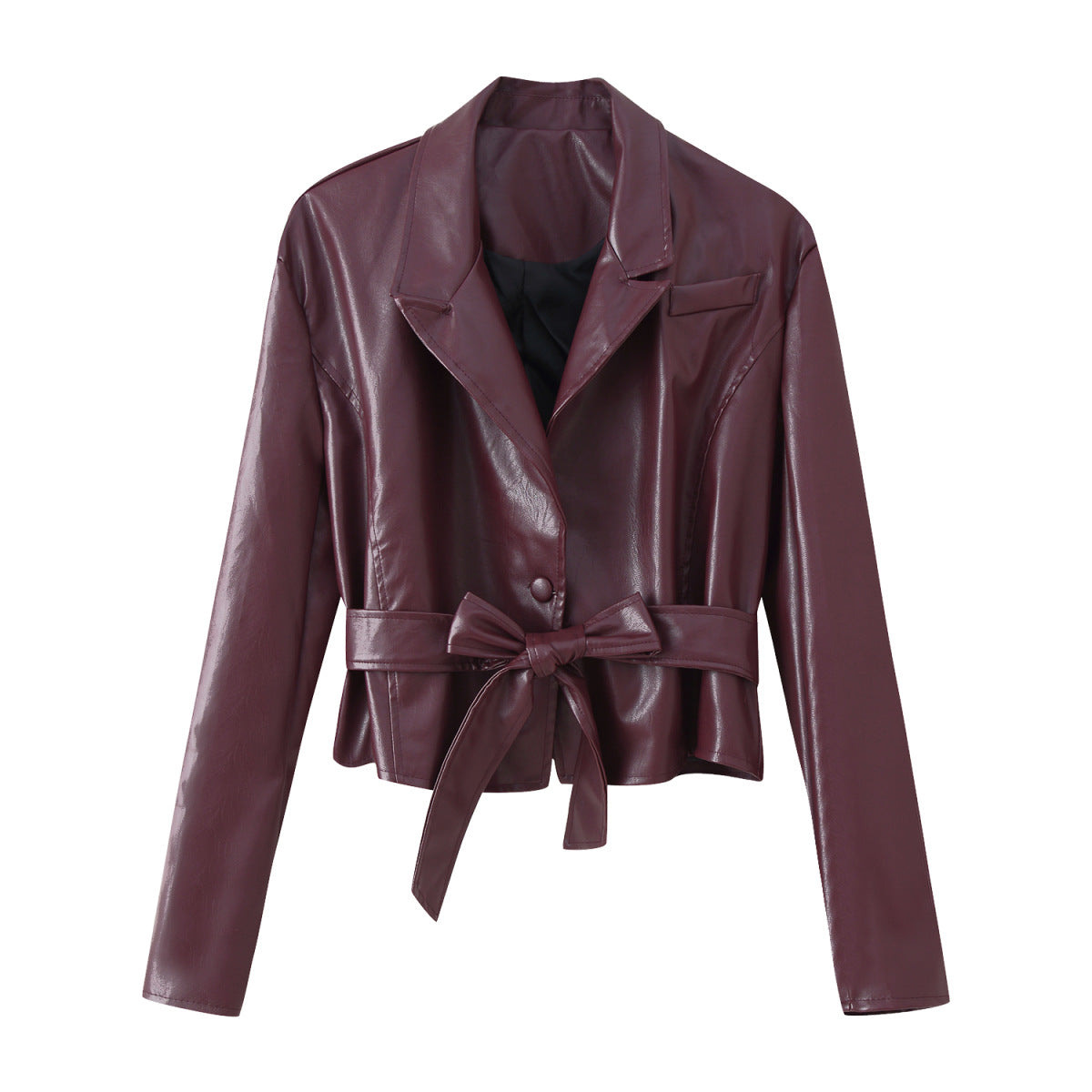 Damen Kunstlederjacke Mit Taillengürtel