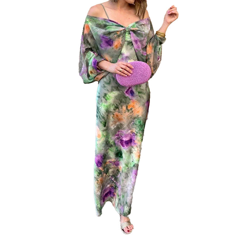 Damen Maxikleid Elegantes Design Verspielte Ärmel Durchsichtig