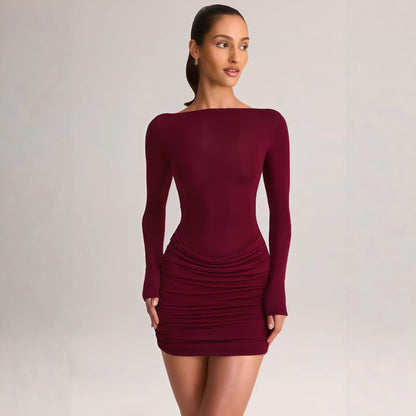 Damen Minikleid Schulterfrei Elegante Drapierung Norvielle