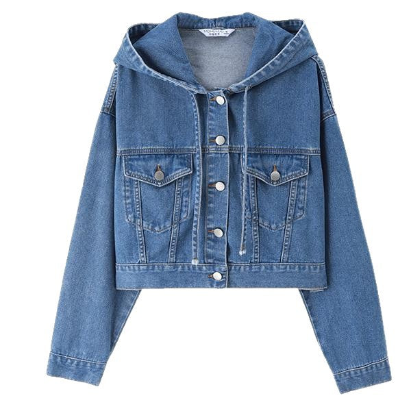 Damen Kurzjeansjacke mit Kapuze und Taschen
