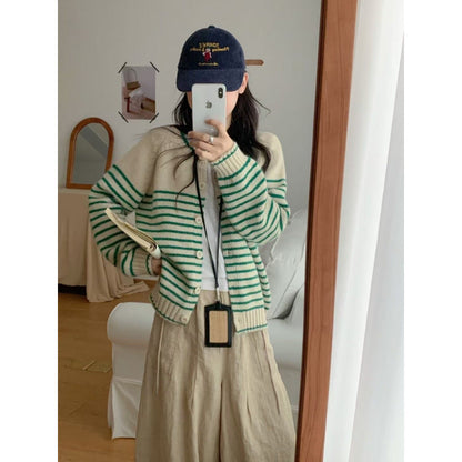 Damen Strickjacke Bunt Streifenmuster Knöpfe Norvielle