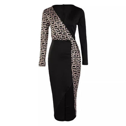 Damen Wickelkleid mit grafischem Muster und hohem Schlitz Norvielle