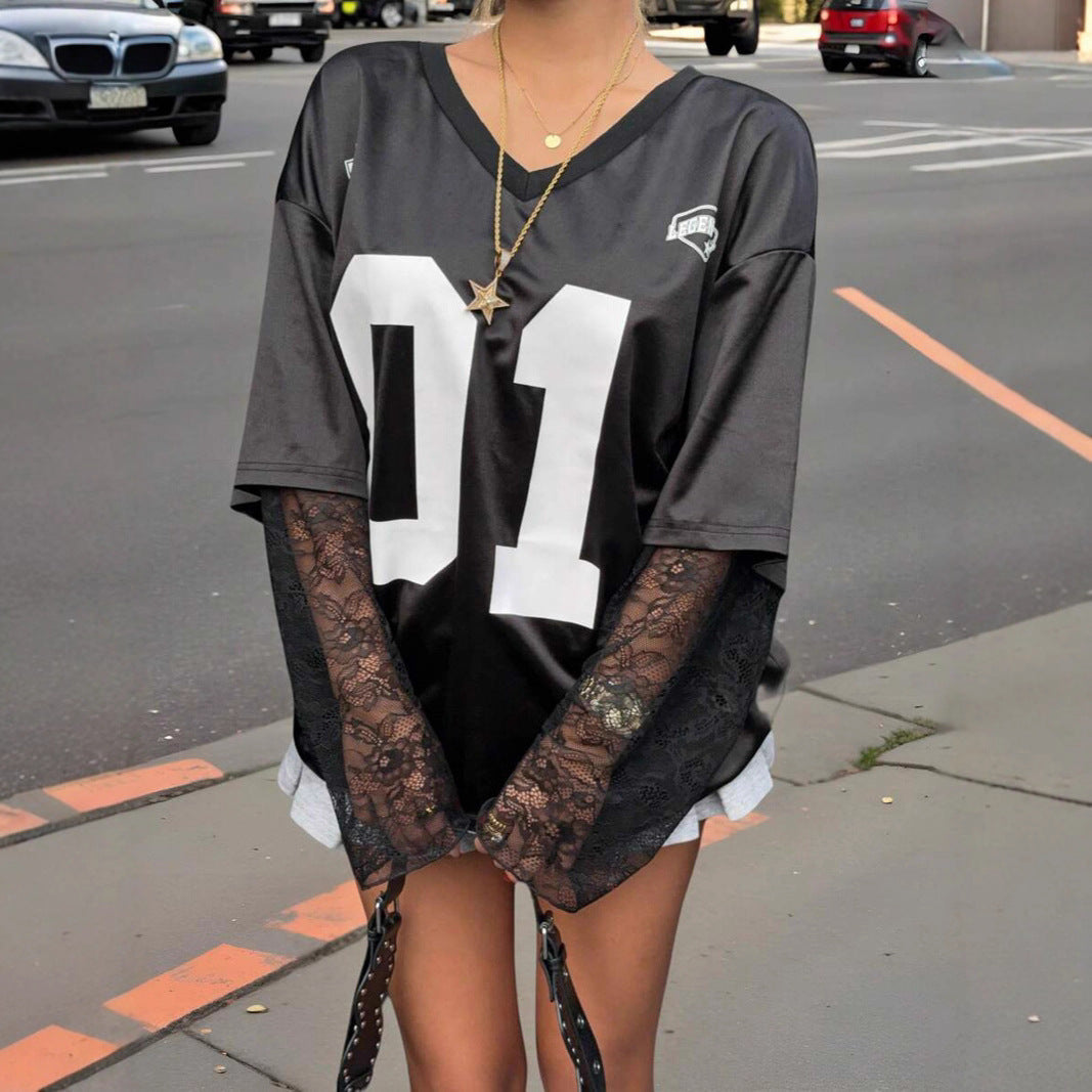 Damen Oversized Sport-T-Shirt Netzarmdesign