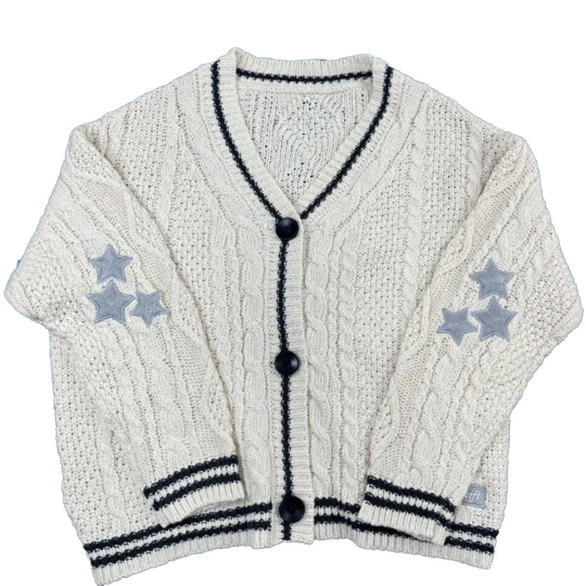 Damen Grobstrickcardigan Zopfmuster Elegante Knöpfe Beige