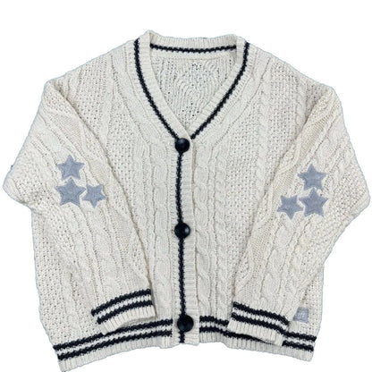 Damen Grobstrickcardigan Zopfmuster Elegante Knöpfe Beige