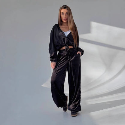 Damen Lounge-Set Crop-Hoodie und weite Hose Norvielle