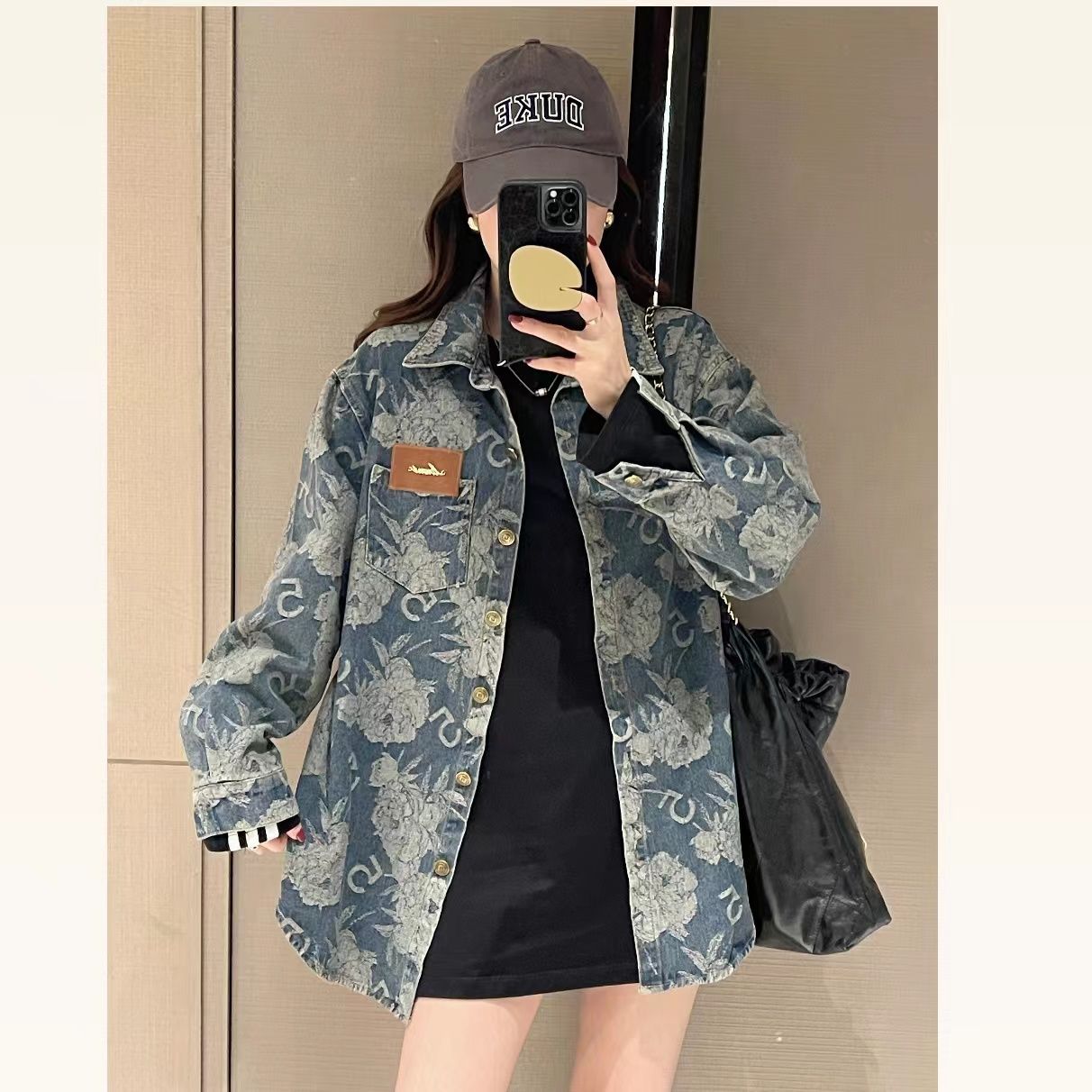 Damen Denimjacke Floralmuster