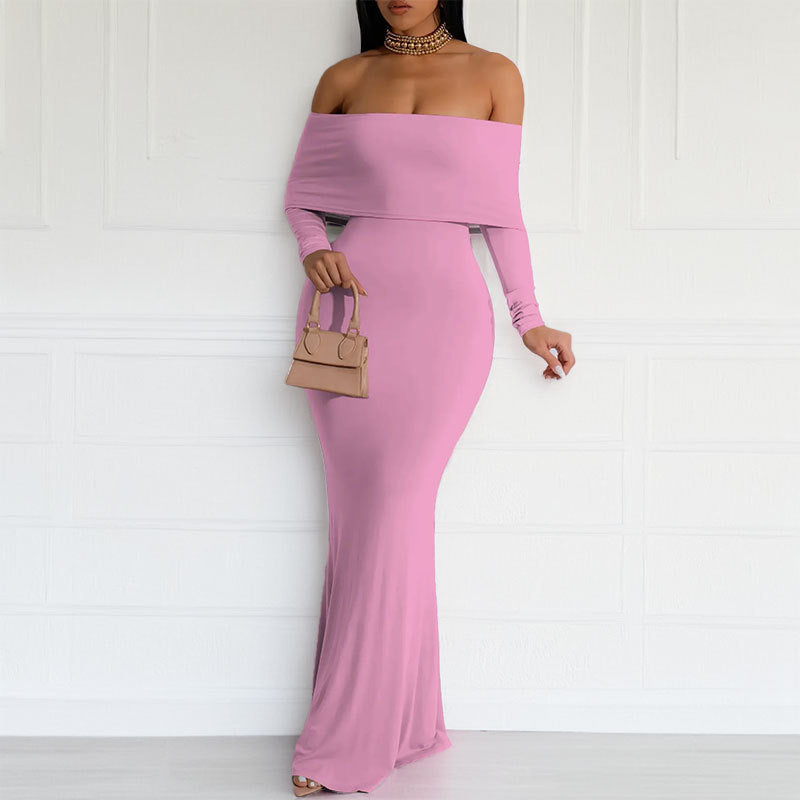 Damen Maxikleid Schulterfrei Langärmlig Norvielle