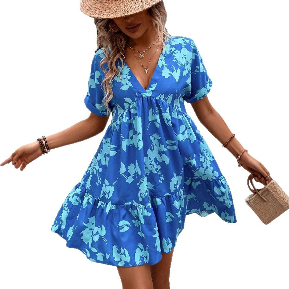 Damen Blusenkleid Lässig Fließender Schnitt Florales Design