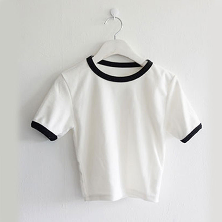 Damen T-Shirt Cropped Baumwolle Lässig Weiß
