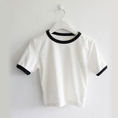 Damen T-Shirt Cropped Baumwolle Lässig Weiß