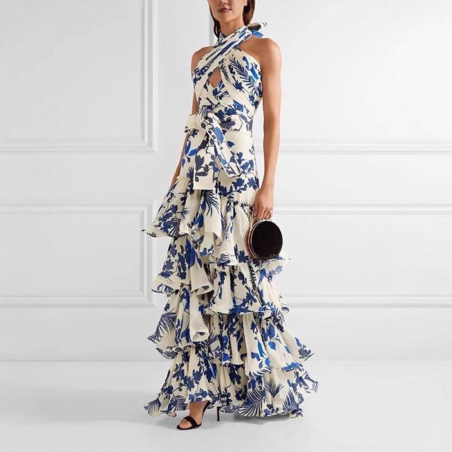 Damen Maxikleid Rüschen Blumenmuster Norvielle