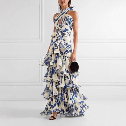 Damen Maxikleid Rüschen Blumenmuster Norvielle