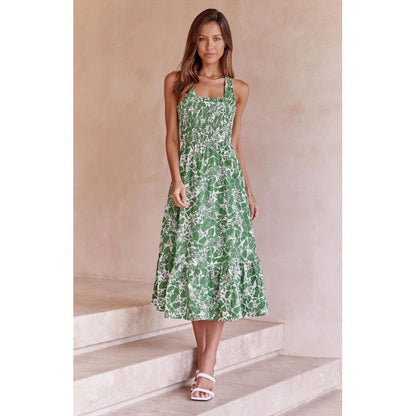 Damen Maxikleid Romantisch Florales Design Elastisch