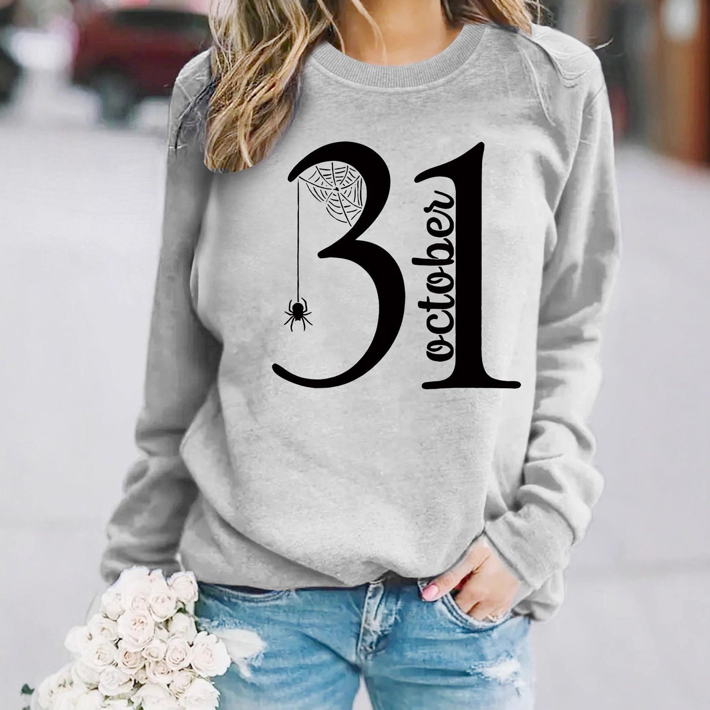 Damen Sweatshirt Halloween-Motiv Bequem Grün