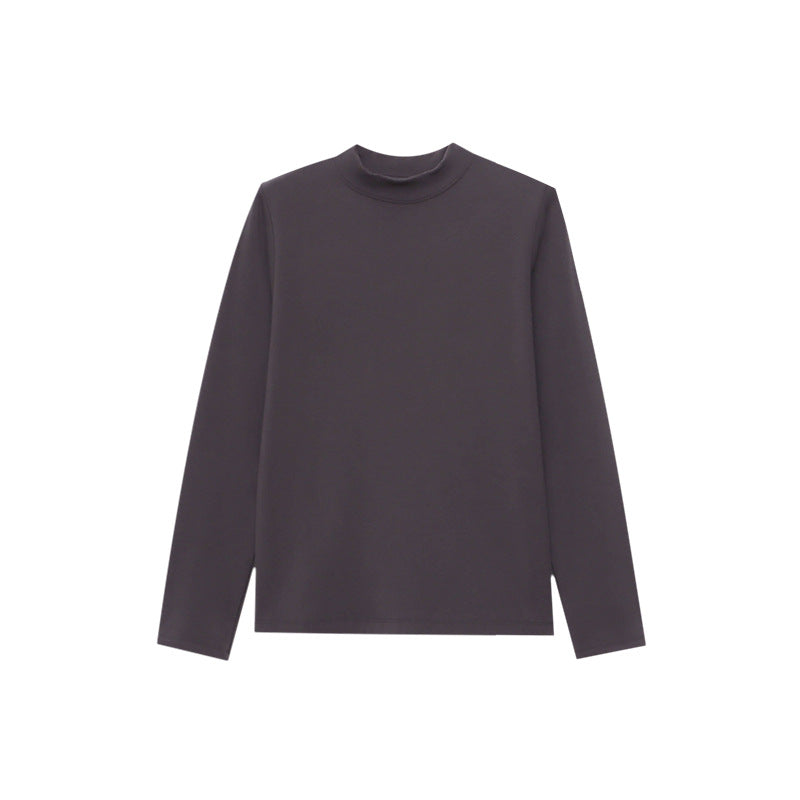 Damen Langarmshirt Hochkragen Norvielle Baumwolle Weiß