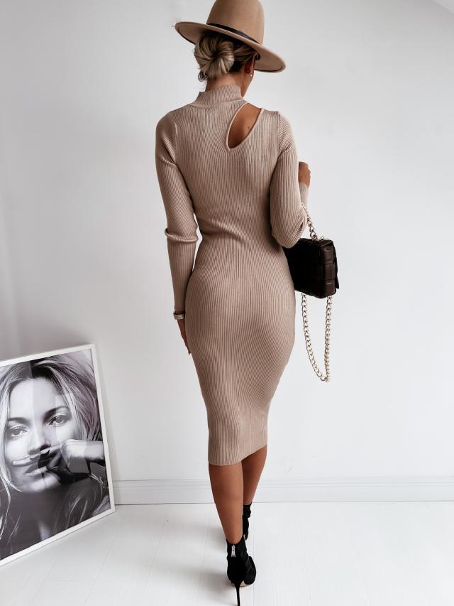 Damen Strickkleid Asymmetrischer Ausschnitt Lange Ärmel Norvielle