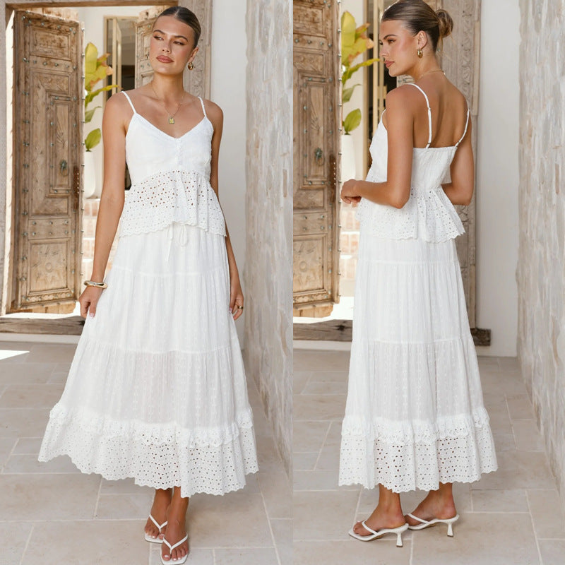 Damen Maxikleid aus Spitze mit Rüschenbesatz und luftigem Design - Norvielle