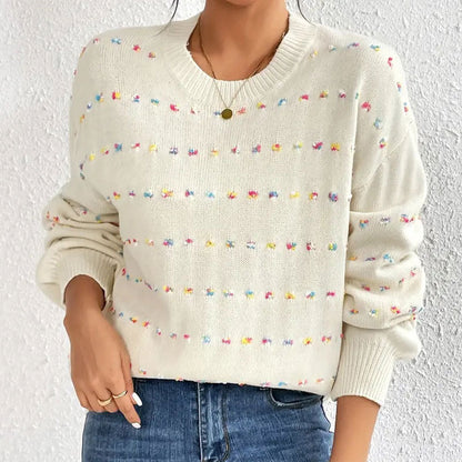 Damen Strickpullover Bunt Knötchenmuster Weit Norvielle
